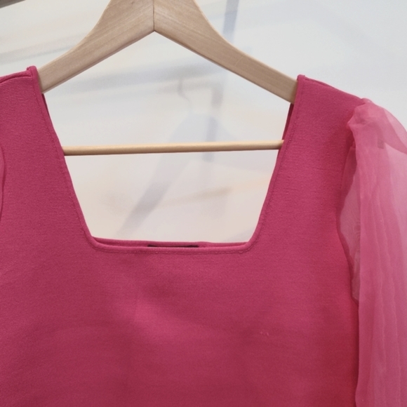 House of Harlow 1960 Sheer Puff Sleeves Knit Top - Picture 3 of 13